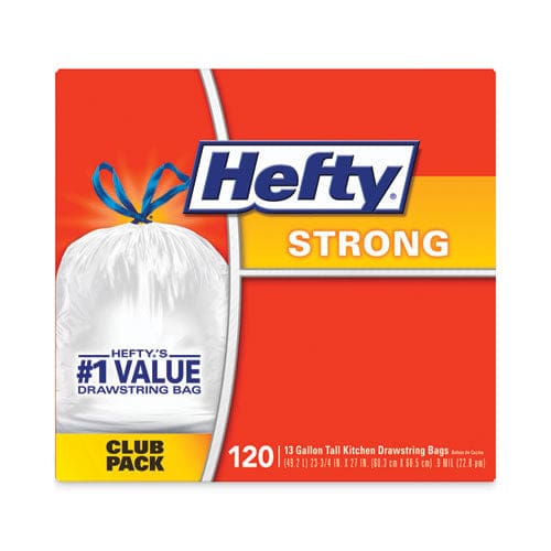 Hefty Strong Tall Kitchen Drawstring Bags 13 Gal 0.9 Mil 23.75 X 27 White 90 Bags/box 3 Boxes/carton - Janitorial & Sanitation - Hefty®