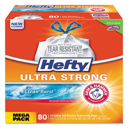 Hefty Ultra Strong Scented Tall White Kitchen Bags 13 Gal 0.9 Mil 23.75 X 24.88 White 80 Bags/box 3 Boxes/carton - Janitorial & Sanitation -