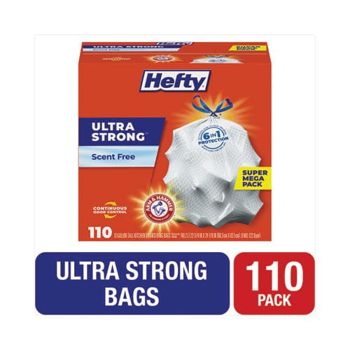 Hefty Ultra Strong Tall Kitchen And Trash Bags 13 Gal 0.9 Mil 23.75 X 24.88 White 110/box - Janitorial & Sanitation - Hefty®