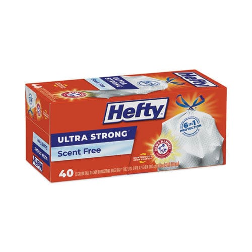 Hefty Ultra Strong Tall Kitchen And Trash Bags 13 Gal 0.9 Mil 23.75 X 24.88 White 40 Bags/box 6 Boxes/carton - Janitorial & Sanitation -