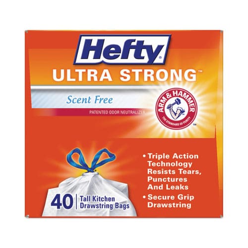 Hefty Ultra Strong Tall Kitchen And Trash Bags 13 Gal 0.9 Mil 23.75 X 24.88 White 40 Bags/box 6 Boxes/carton - Janitorial & Sanitation -