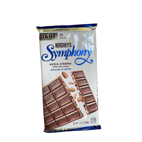Hershey's HERSHEY'S, SYMPHONY Extra Creamy Milk Chocolate, Almonds and Toffee Giant Candy, 7.37 oz, Bar (25 Pieces)