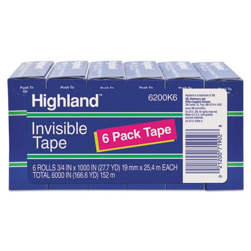 Highland Invisible Permanent Mending Tape 1 Core 0.75 X 83.33 Ft Clear 6/pack - School Supplies - Highland™