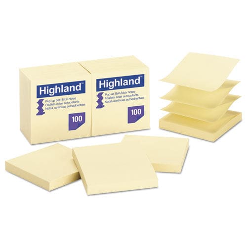 Highland Self-stick Pop-up Notes 3 X 3 Yellow 100 Sheets/pad 12 Pads/pack - School Supplies - Highland™
