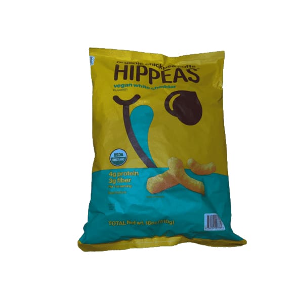 Hippeas Organic Chickpea Vegan White Cheddar Puffs, 18 Ounce - ShelHealth.Com