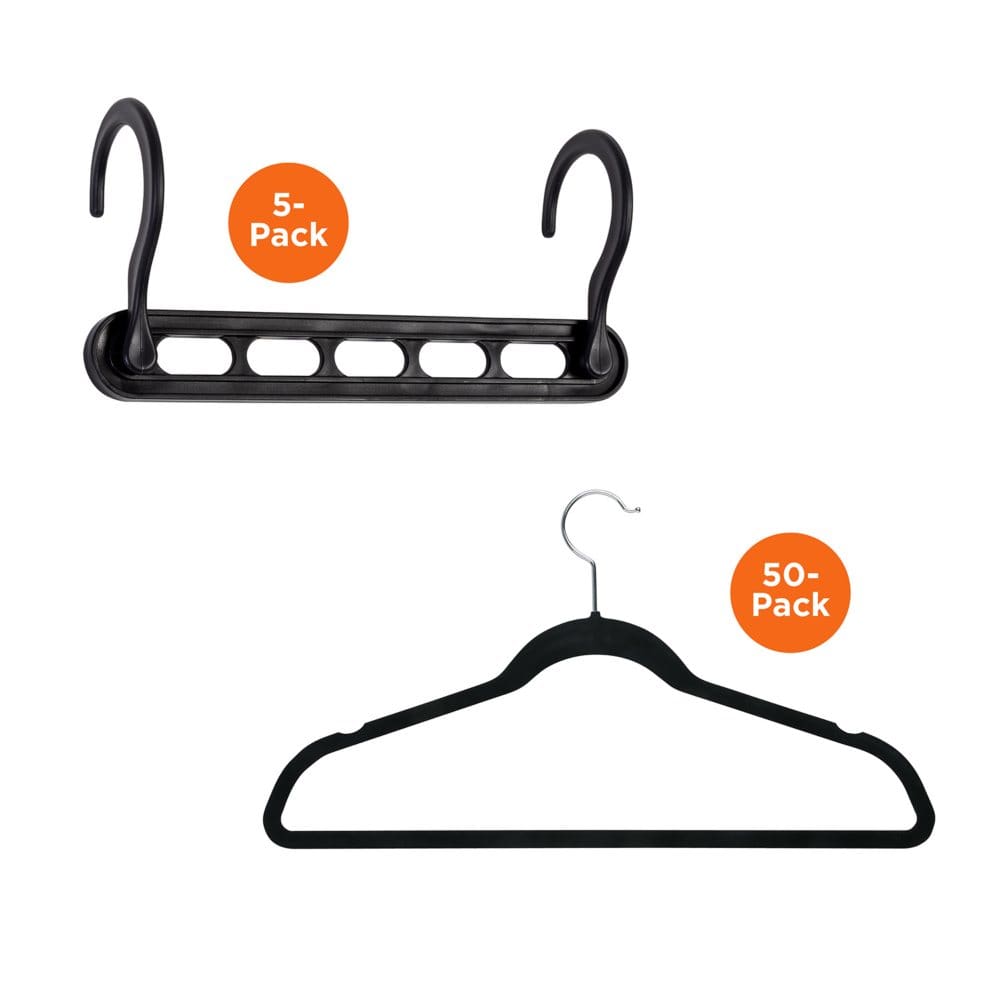 Honey-Can-Do Set of 5 Collapsible Hangers and 50 Velvet Non-Slip Hangers Black - Closet Organization - Honey-Can-Do