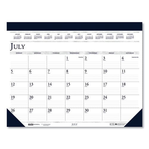 House of Doolittle Recycled Academic Desk Pad Calendar 22 X 17 White/blue Sheets Blue Binding/corners 14-month (july To Aug): 2022 To 2023 -