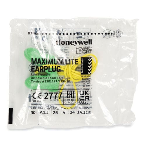 Howard Leight by Honeywell Maximum Lite Single-use Earplugs Corded 30nrr Green 100 Pairs - Janitorial & Sanitation - Howard Leight®