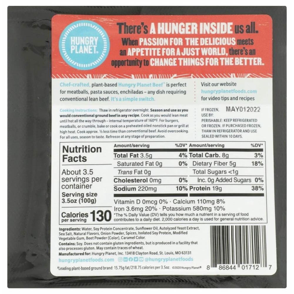 Hungry Planet Inc Grocery > Frozen HUNGRY PLANET INC: Beef Ground Chub Plnt Bse, 12 oz