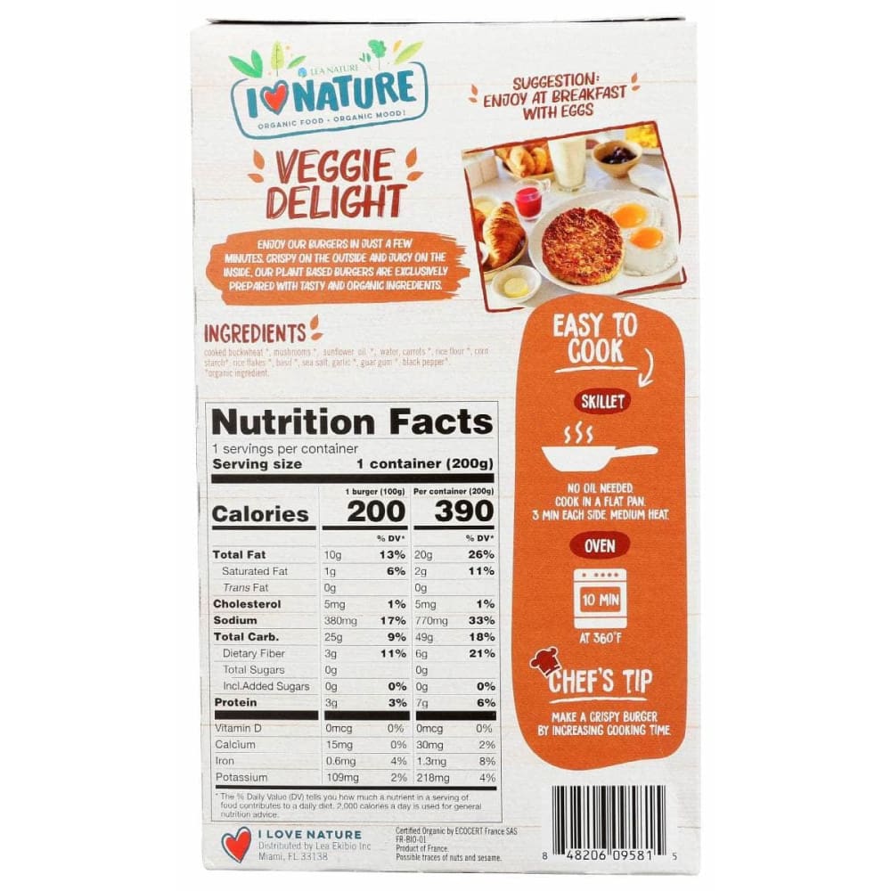 I LOVE NATURE Grocery > Pantry I LOVE NATURE: Buckwheat & Portobello Mushroom Plant Based Burger, 7.05 oz