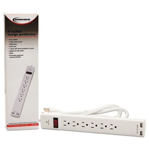 Innovera Surge Protector 6 Ac Outlets/2 Usb Ports 6 Ft Cord 1,080 J White - Technology - Innovera®