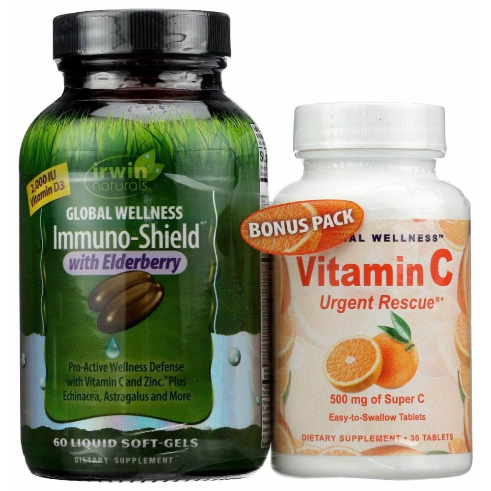 IRWIN NATURALS New IRWIN NATURALS: Global Wellness Immuno Shield With Elderberry Plus Vitamin C Bonus Pack, 60 sg