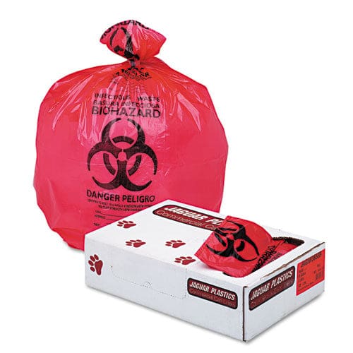 Jaguar Plastics Health Care Trash Can Liners 45 Gal 1.3 Mil 40 X 46 Red 100/carton - Janitorial & Sanitation - Jaguar Plastics®