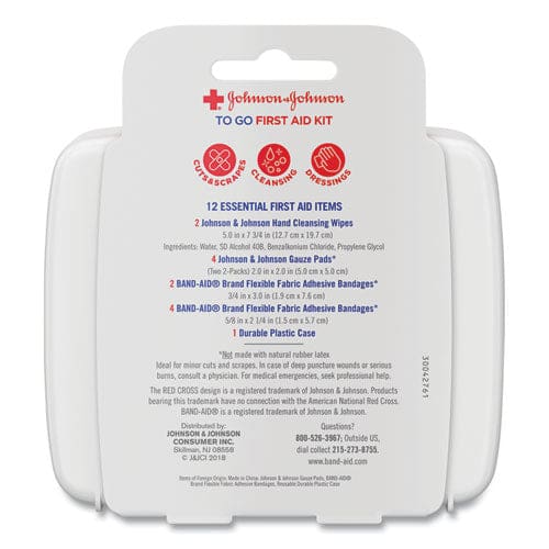 Johnson & Johnson Red Cross Mini First Aid To Go Kit 12 Pieces Plastic Case - Janitorial & Sanitation - Johnson & Johnson® Red Cross®