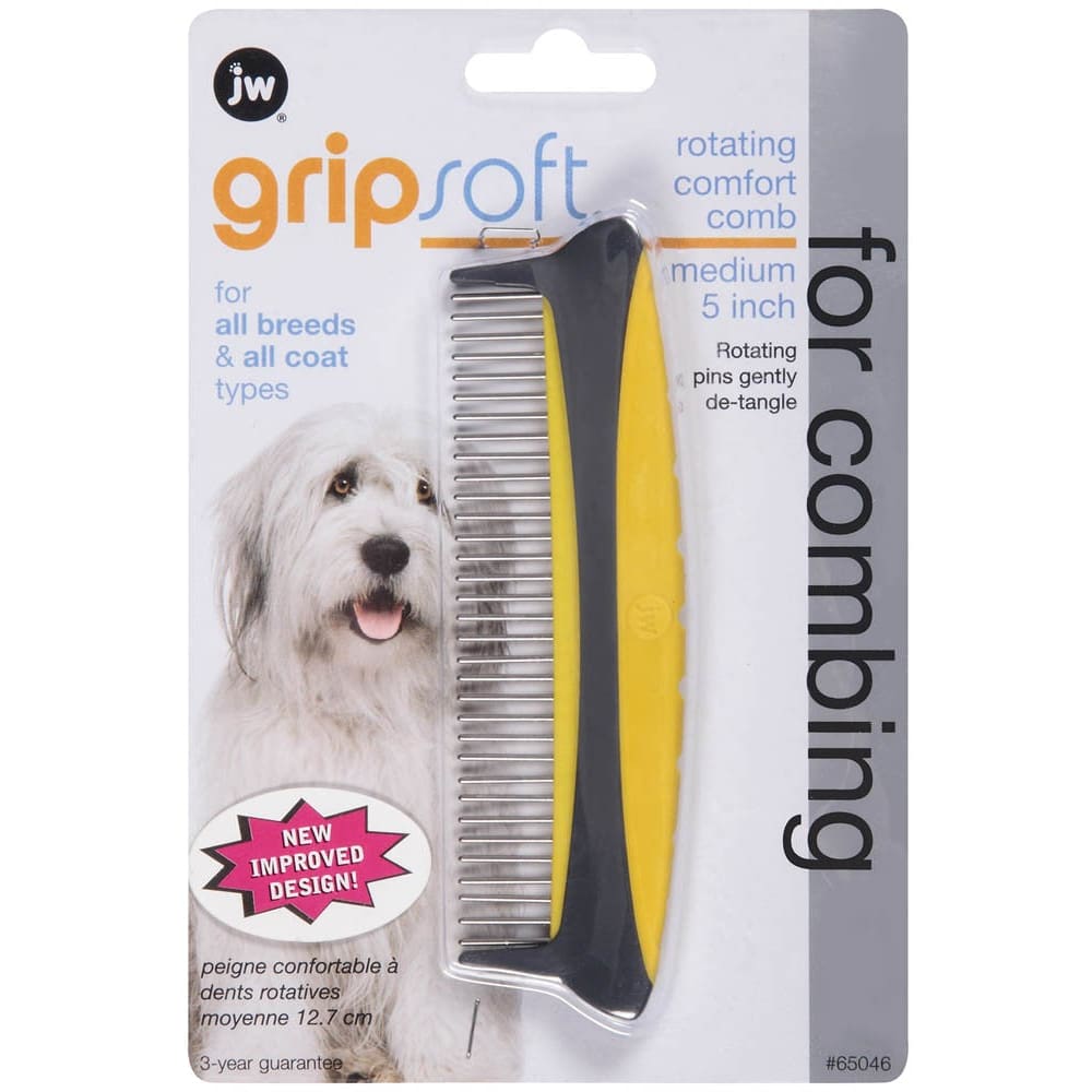 JW Pet Rotating Comfort Comb Grey; Yellow Medium 5 in - Pet Supplies - JW