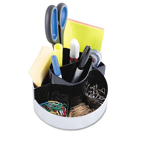 Kantek Rotating Desk Organizer 8 Compartments Plastic 6 X 5.75 X 4.5 Black/silver - School Supplies - Kantek