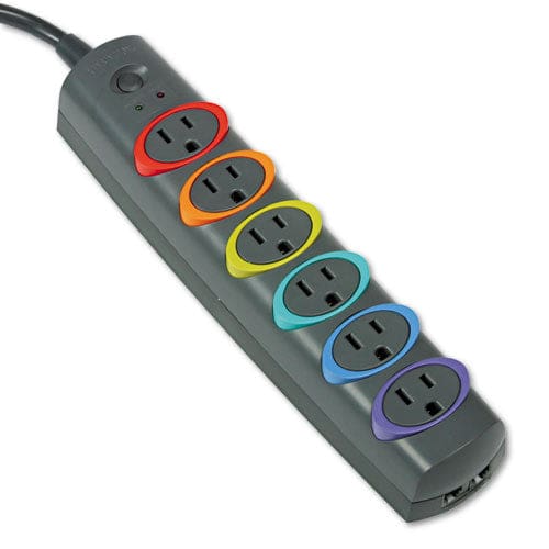 Kensington Smartsockets Color-coded Strip Surge Protector 6 Ac Outlets 7 Ft Cord 945 J Black - Technology - Kensington®