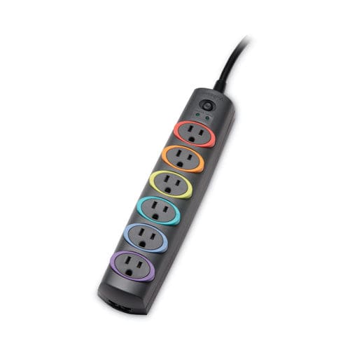 Kensington Smartsockets Color-coded Strip Surge Protector 6 Ac Outlets 8 Ft Cord 1,260 J Black - Technology - Kensington®