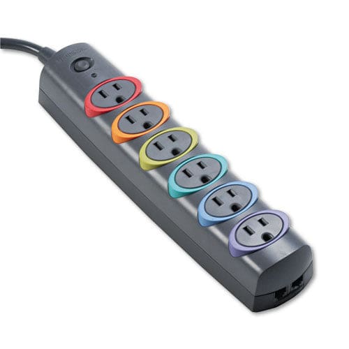 Kensington Smartsockets Color-coded Strip Surge Protector 6 Ac Outlets 6 Ft Cord 670 J Black - Technology - Kensington®