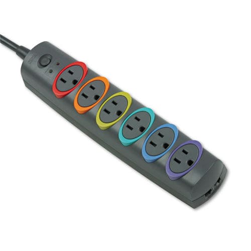 Kensington Smartsockets Color-coded Strip Surge Protector 6 Ac Outlets 6 Ft Cord 670 J Black - Technology - Kensington®