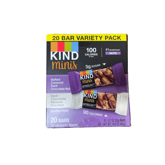 KIND KIND Bars, Minis Bars Variety Pack, Multiple Choice Flavor, 0.7 oz, 20 Snack Bars