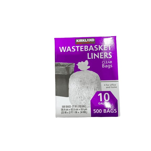 Kirkland Signature 10 Gallon Clear Wastebasket Liners Bags 500 Count - ShelHealth.Com