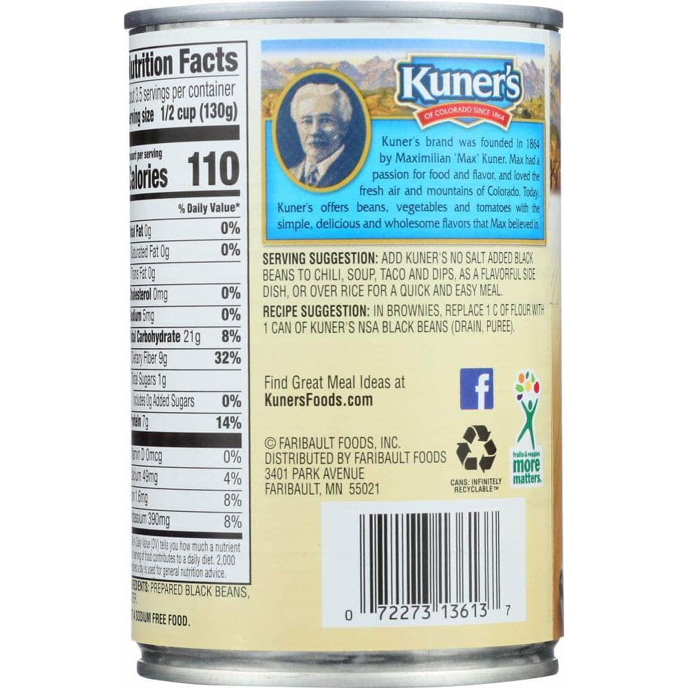 Kuners Kuner's Black Beans No Salt Added, 15 Oz