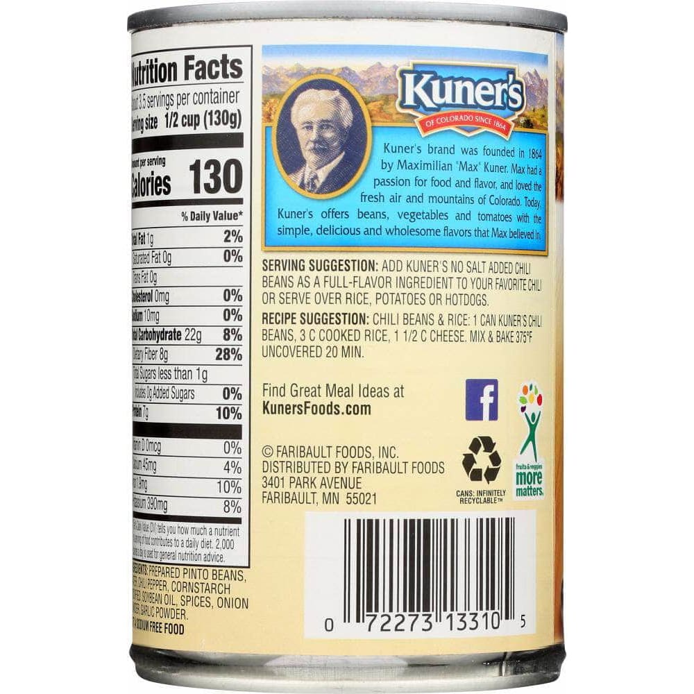 Kuners Kuner's Original Chili Beans in Chili Sauce No Salt Added, 15 Oz