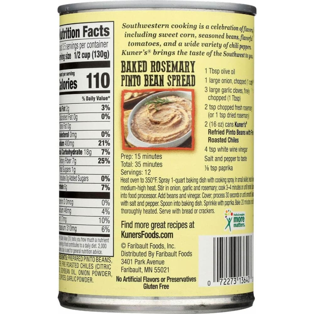 KUNERS Grocery > Pantry KUNERS: Refried Pinto Beans With Fine Roasted Chiles, 16 oz