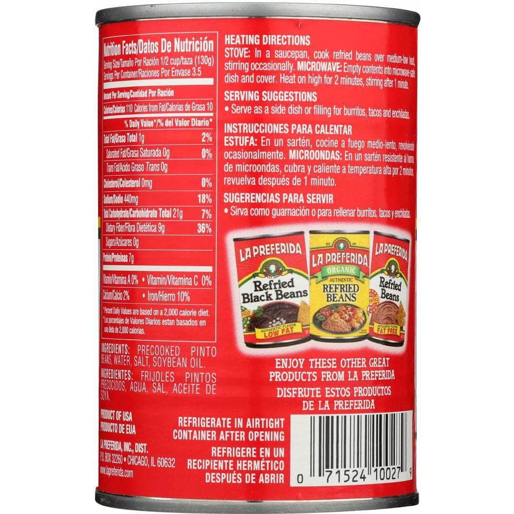 La Preferida La Preferida Refried Beans Vegetarian Low Fat, 16 oz