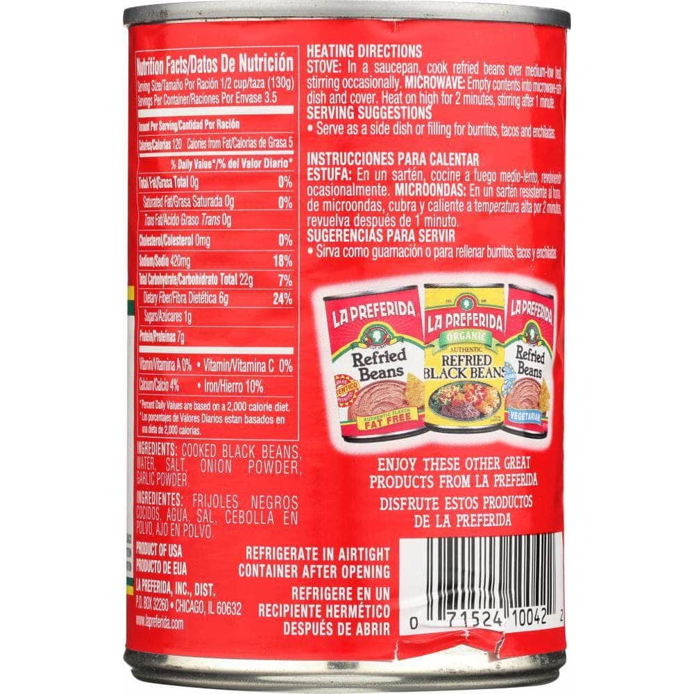 La Preferida La Preferida Refried Black Beans Authentic Flavor 99% Fat Free, 16 oz