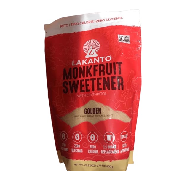 Lakanto Monkfruit Sweetener, 1:1 Sugar Substitute, Keto, Non-GMO, Golden, 28.2 oz - ShelHealth.Com