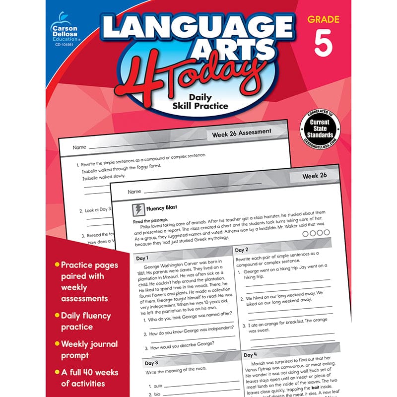Language Arts 4 Today Grade 5 Workbook (Pack of 6) - Activities - Carson Dellosa Education