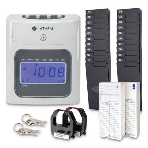 Lathem Time 400e Top-feed Time Clock Bundle Digital Display White - Office - Lathem® Time