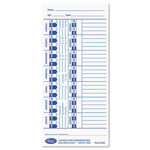 Lathem Time Time Clock Cards For Lathem Time 1600e One Side 4 X 9 100/pack - Office - Lathem® Time