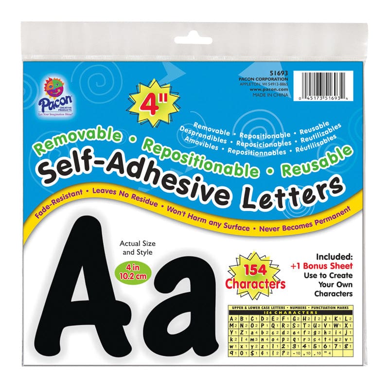 Letters Black Cheery Font 4In Self Adhesive (Pack of 2) - Letters - Dixon Ticonderoga Co - Pacon