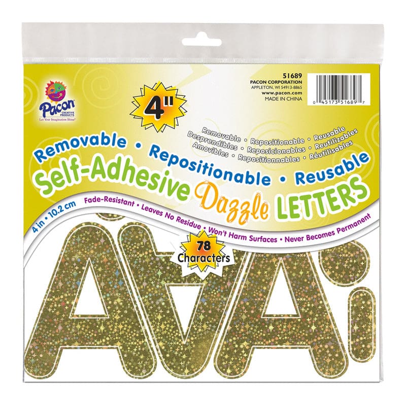 Letters Gold Dazzle Puffy Font 4In Self Adhesive (Pack of 2) - Letters - Dixon Ticonderoga Co - Pacon