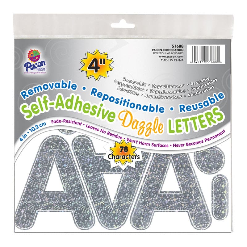 Letters Silvr Dazzle Puffy Font 4In Self Adhesive (Pack of 2) - Letters - Dixon Ticonderoga Co - Pacon