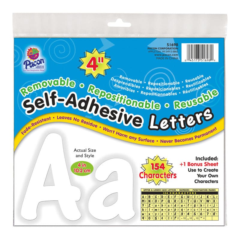 Letters White Cheery Font 4In Self Adhesive (Pack of 2) - Letters - Dixon Ticonderoga Co - Pacon