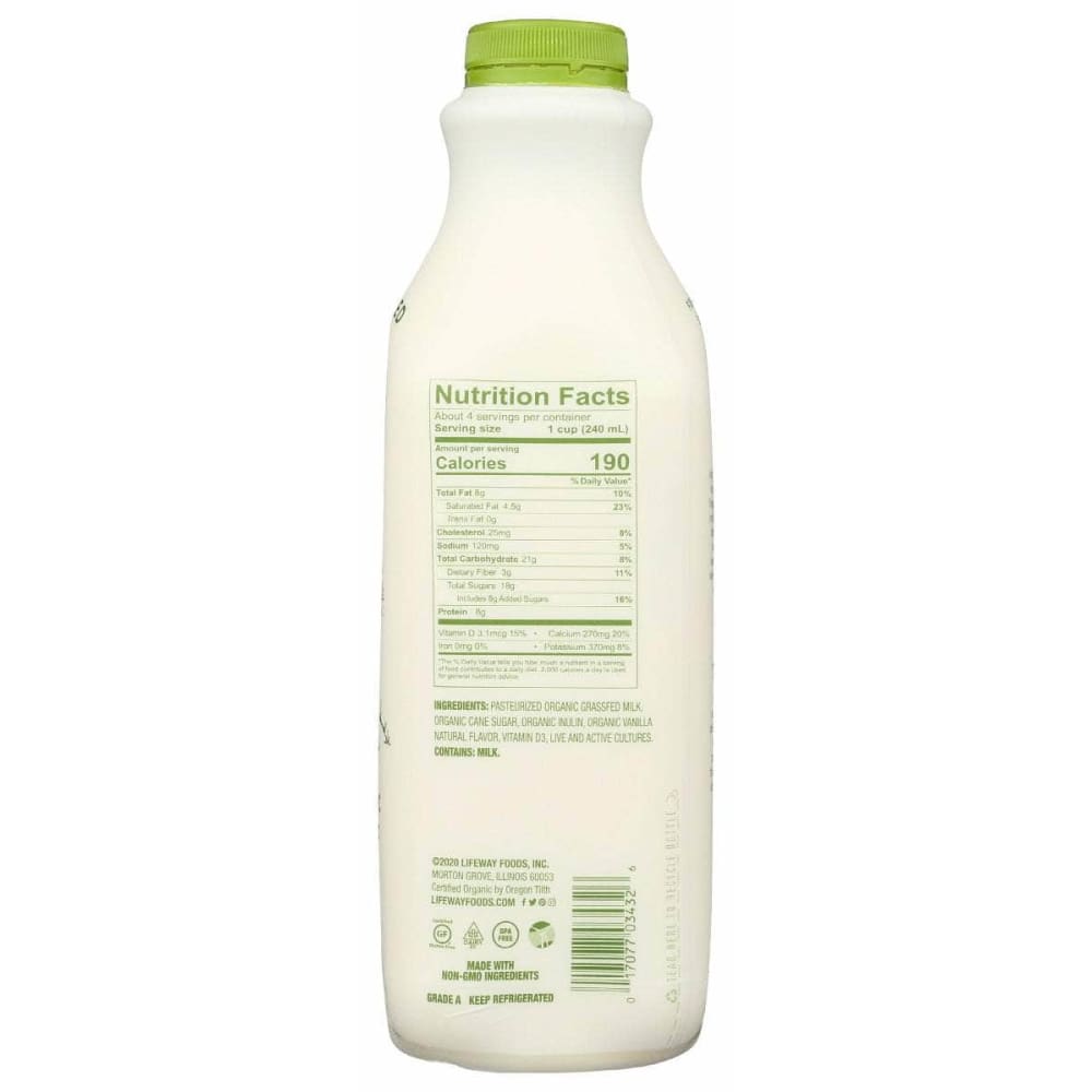 LIFEWAY Grocery > Refrigerated LIFEWAY: Organic Vanilla Whole Milk Grassfed Kefir, 32 oz