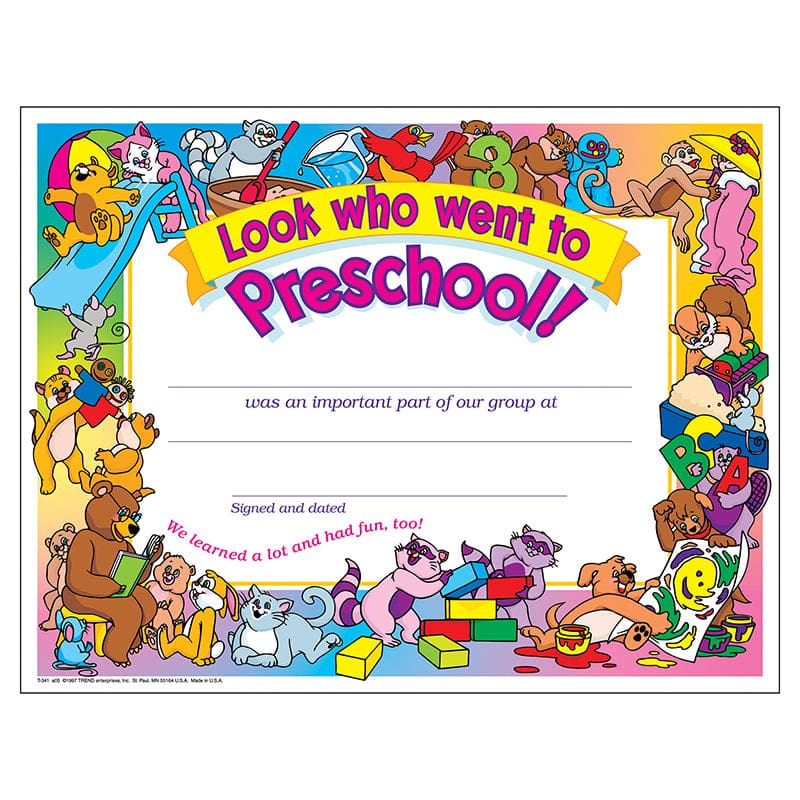 Look Who Went To Preschool 30/Pk 8 1/2 X 11 Certificates (Pack of 8) - Certificates - Trend Enterprises Inc.