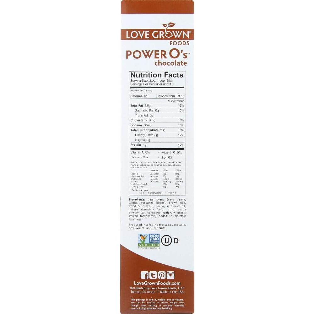 Love Grown Love Grown Foods Power O's Cereal Chocolate, 10 oz