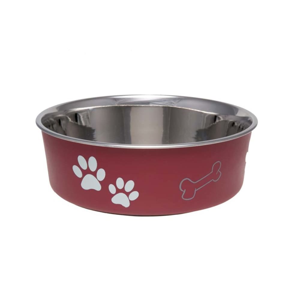 Loving Pets Classic Dog Bowl Paw Print and Bone Merlot Medium - Pet Supplies - Loving Pets