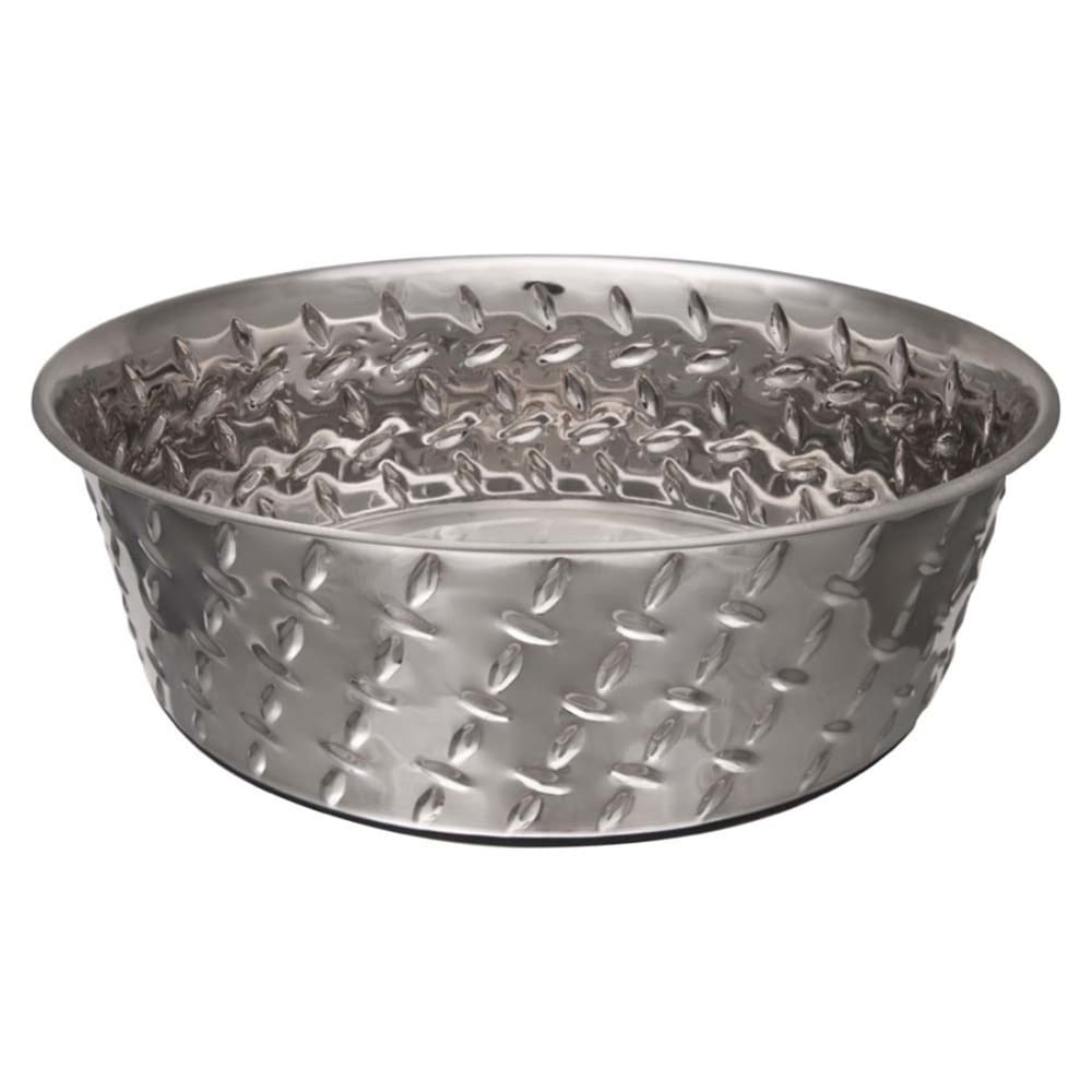 Loving Pets Diamond Plate Bowls with Non Skid Bottom Dog Dish Bowl Silver 2 Quart - Pet Supplies - Loving Pets