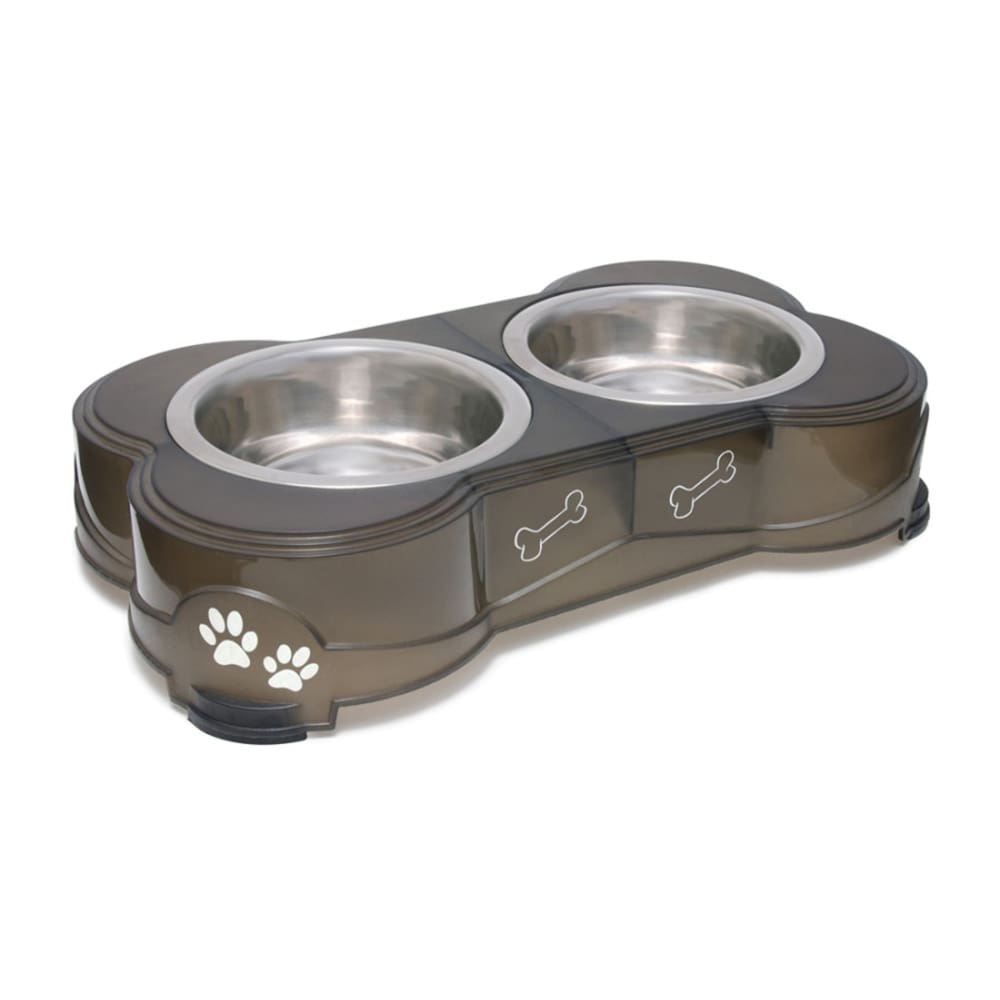 Loving Pets Double Diner Dog Bowl Paw Print and Bone Espresso Medium - Pet Supplies - Loving Pets