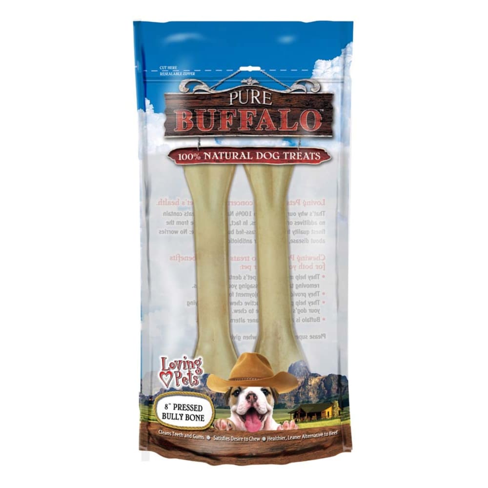 Loving Pets Pure Buffalo Pressed Bully Bones Dog Treat 2 Pack 8 in - Pet Supplies - Loving Pets