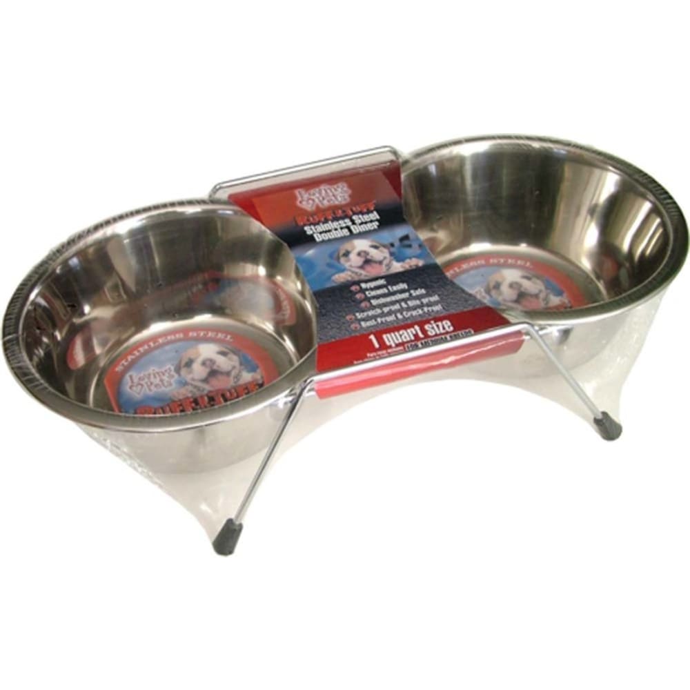 Loving Pets Stainless Steel Double Dog Diner Wrapped Silver 0.5 Pint - Pet Supplies - Loving Pets