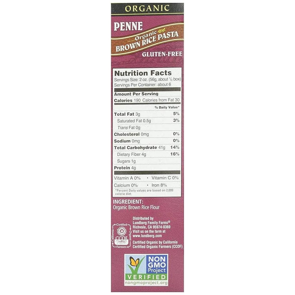 LUNDBERG FAMILY FARMS Lundberg Penne Organic Brown Rice, 12 Oz