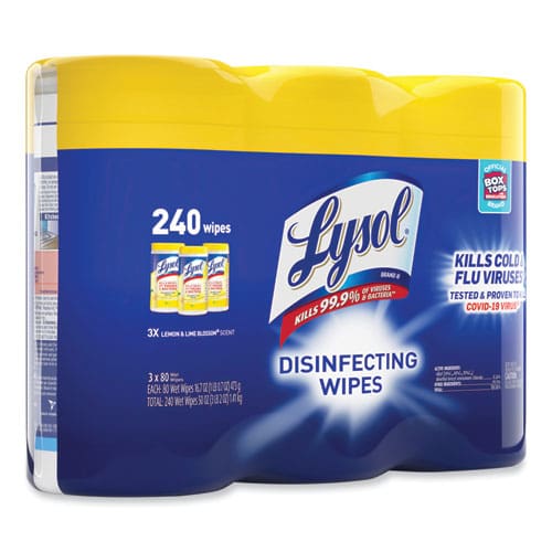 LYSOL Brand Disinfecting Wipes 7 X 7.25 Lemon And Lime Blossom 80 Wipes/canister 3 Canisters/pack - School Supplies - LYSOL® Brand