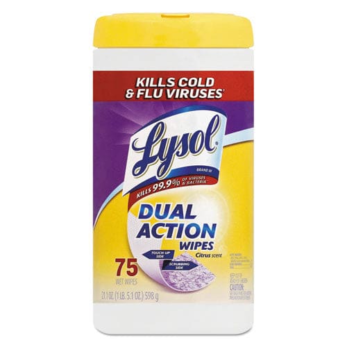 LYSOL Brand Dual Action Disinfecting Wipes 7 X 7.5 Citrus White/purple 75/canister - School Supplies - LYSOL® Brand